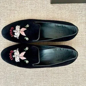 Gucci | Shoes | Gucci Loafers Velvet Embroidered Flying Pig  display picture 3